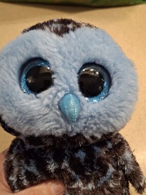 Ty Blue Plush Owl with Sparkle Beak and Eyes